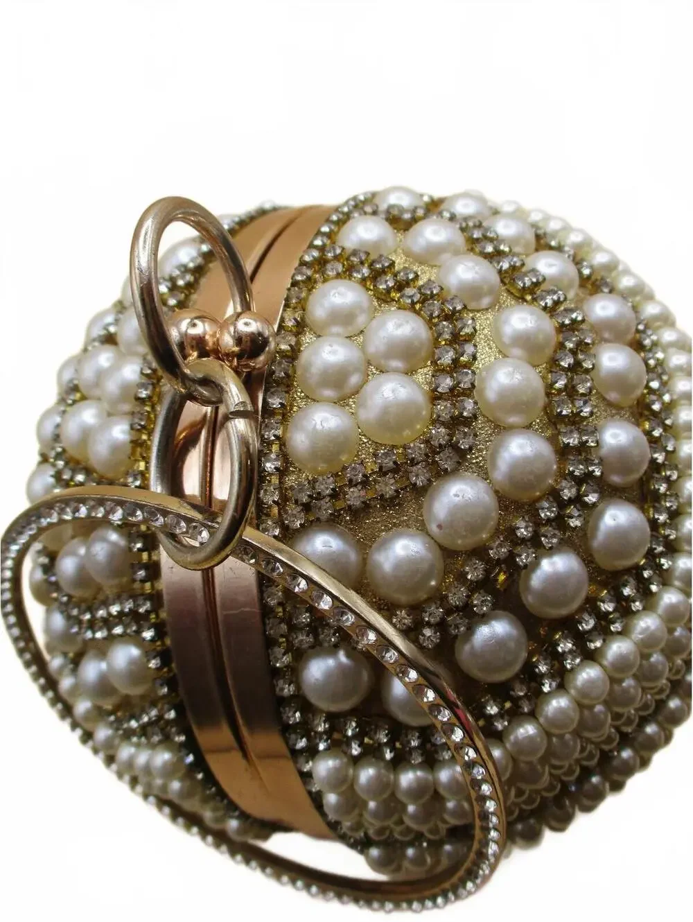 Vintage Pearl Cage Spherical Evening Bag Tassel Fringe Clutch Flawed